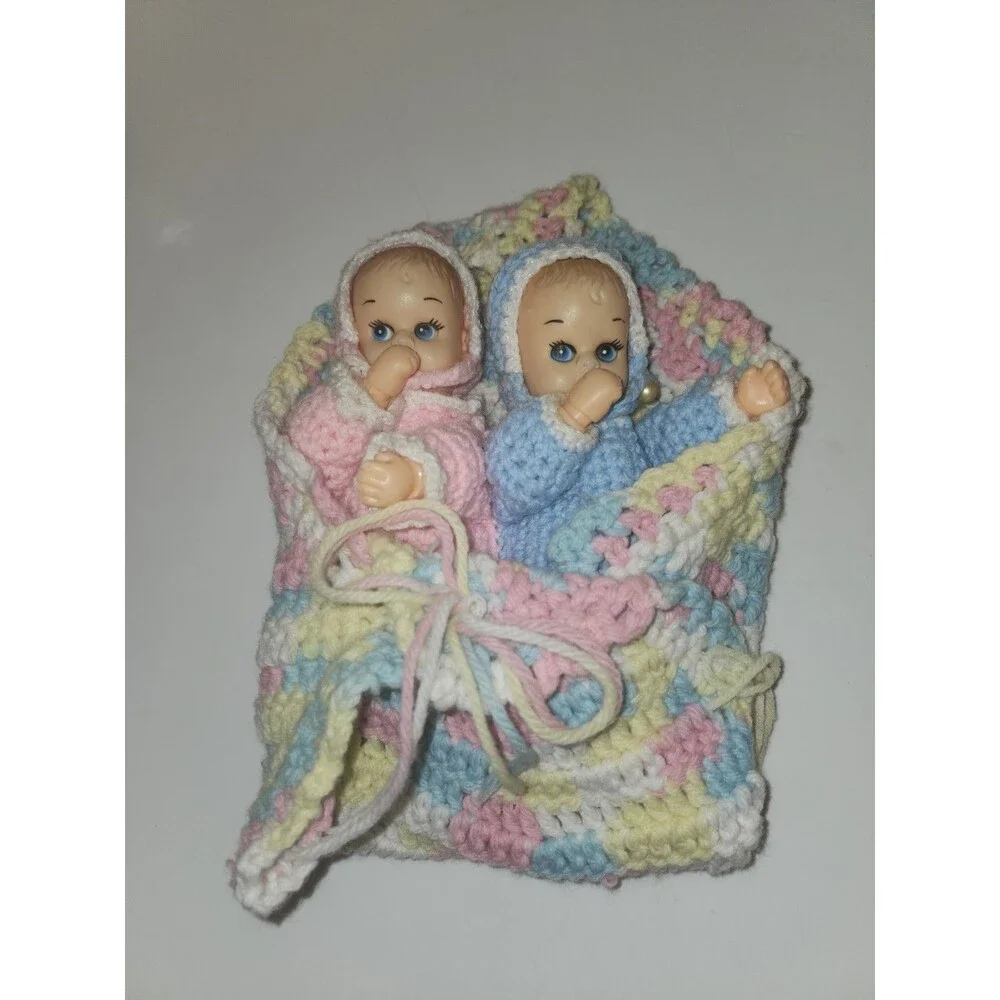 Handmade Crochet Dolls In Blanket Thumbsuckers Girl And Boy 12” X 12”